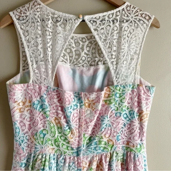 Lilly Pulitzer Morrison Lace Overlay Sleeveless Dress Cutout Back Pink Blue Sz 8 - Picture 10 of 14